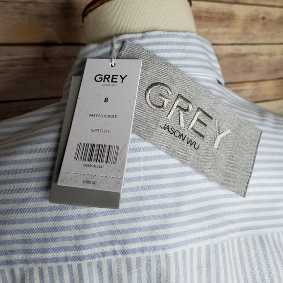 Jason Wu Grey Striped Ruffle Collared Mini Dress - Picture 5 of 8